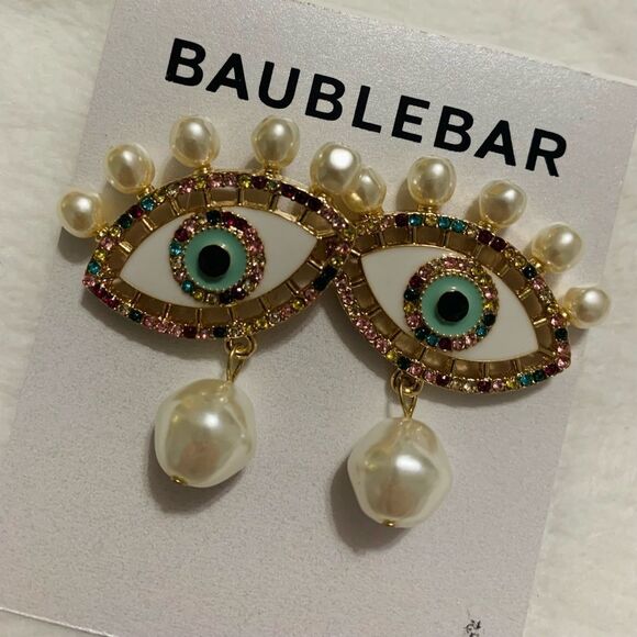 New Baublebar Evil Eye Pearl drop earrings - Picture 2 of 5